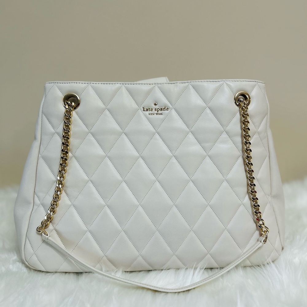 Kate Spade Cream Quilted Shoulder Bag with Gold Chain